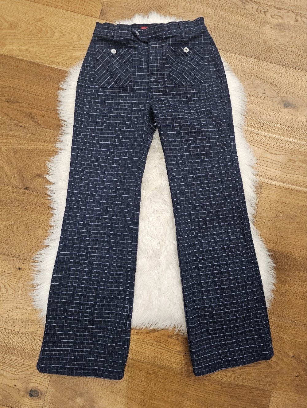 Vintage Low Rise Navy Check Wide-Leg Pants